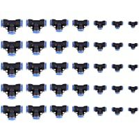 Akozon T tipo Air Push Quick Fittings 35pcs Tubo OD 4-6-8-10-12-14-16mm T Unión Neumática-T Unión Quick Connect Válvula…
